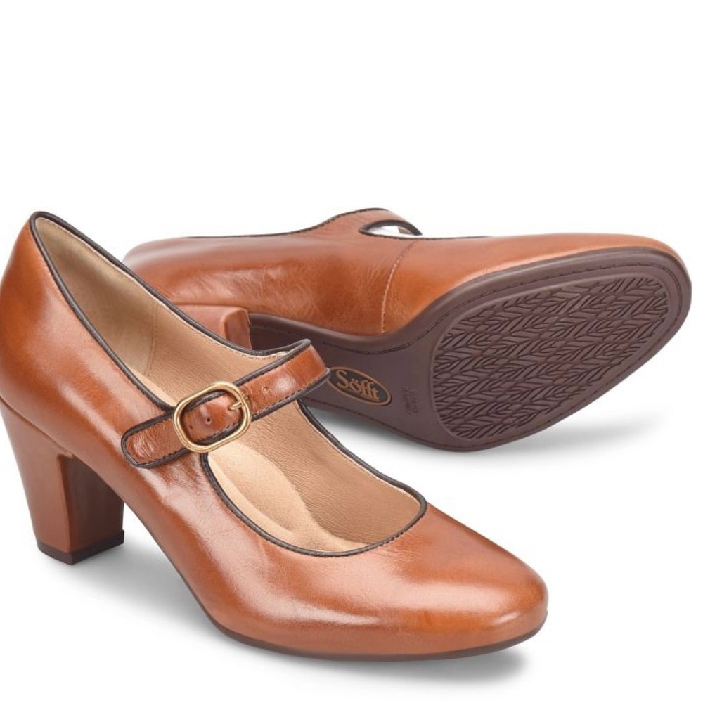 Sofft Women's Brown Leather Mary Jane Heels 8.5